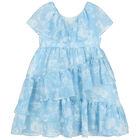 Girls Blue & White Floral Dress, 1, hi-res